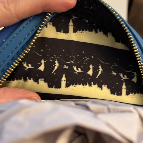 Loungefly Peter Pan Neverland Flight Clock Tower Disney Mini Backpack & Wallet - Picture 7 of 13